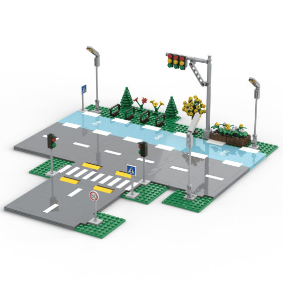 MOC small particle Building Blocks City Road floor T-shaped road car lane bicycle lane landscape supplement expansion package