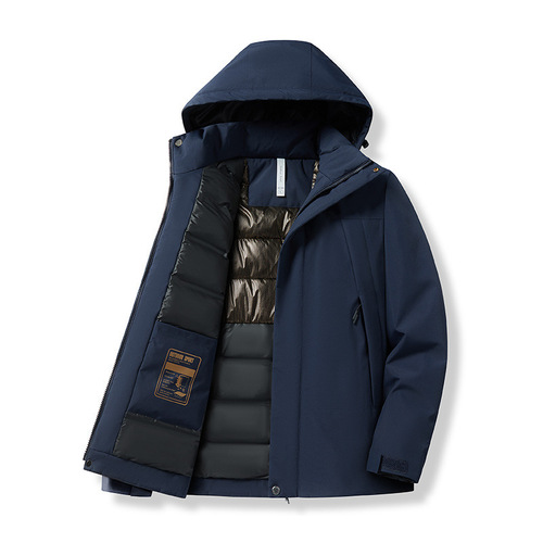 Autumn and winter new couple's cotton-padded jacket, windproof and warm, with graphene lining and stand-up collar, hooded men's cotton-padded jacket.