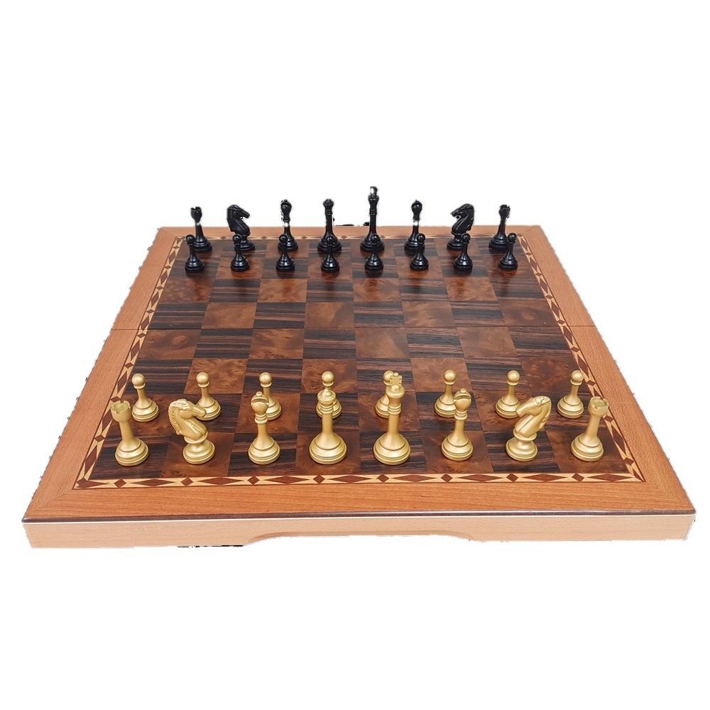 Factory Direct sale solid wood chess suit wooden foldable chessboard Chess box high quality gift metal chess pieces