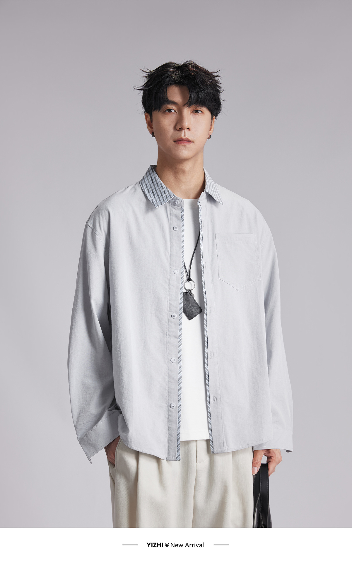 Áo chống nắng nam dáng rộng phối vải cotton phong cách lịch lãm — Xanh navy chi tiết 18