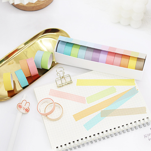 Wheat Youth Macaron Washi Tape Solid Color DIY Decorative Stickers 3 Boxes 12 Colors Hand Account Tape Material
