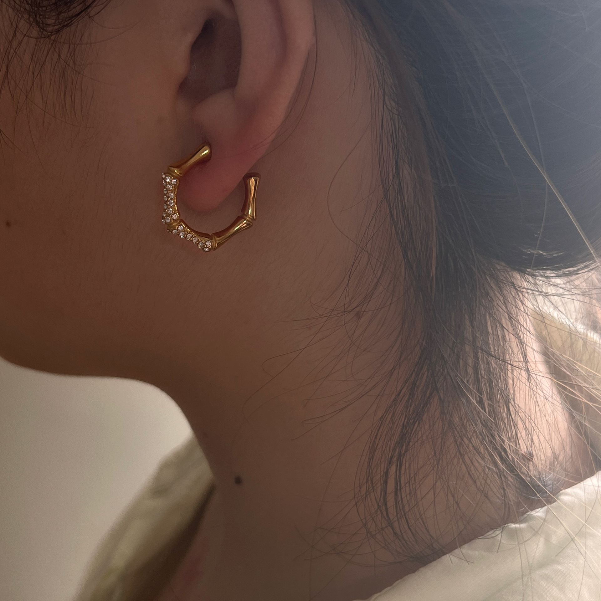 Street Occasion 1 Pair Retro Hexagon Titanium Steel Plating Inlay Zircon 18k Gold Plated Earrings