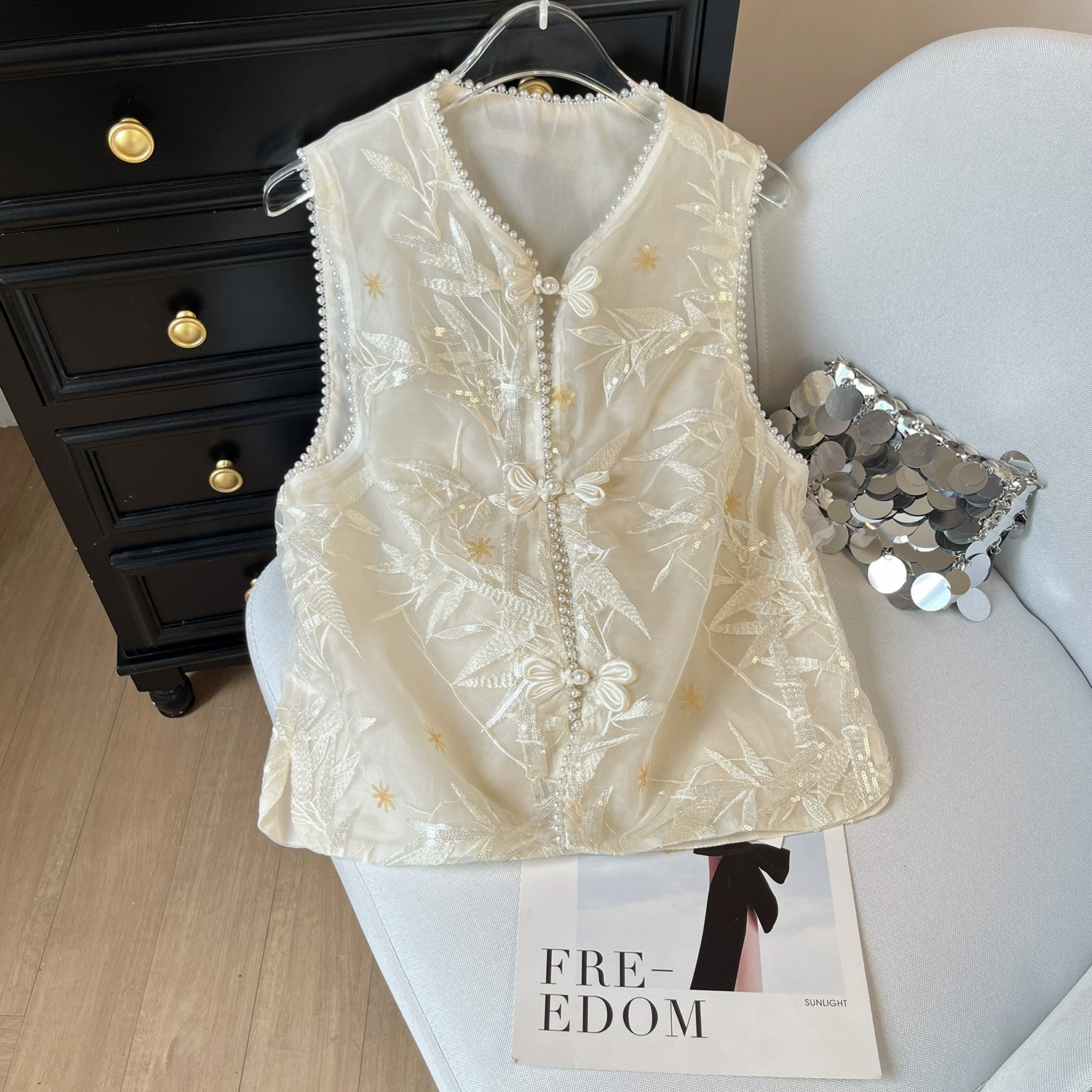 2025 жилет в китайском стиле, летний ретро жилет без рукавов, новый тонкий топ с тяжелой вышивкой, универсальный