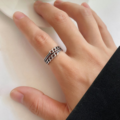 Lan Zhi 925 Silver Personalized Chain Double Layer Internet Pop Hip-Hop Open Ring Silver Ring Non-Fading Minority Wholesale