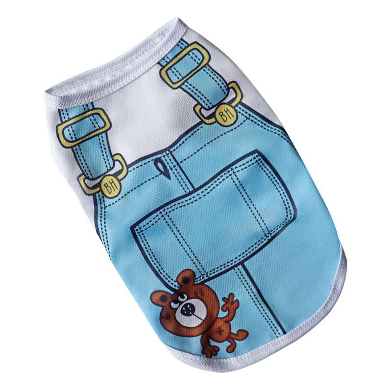 하늘색 서스펜더 스커트 - 만화 조끼