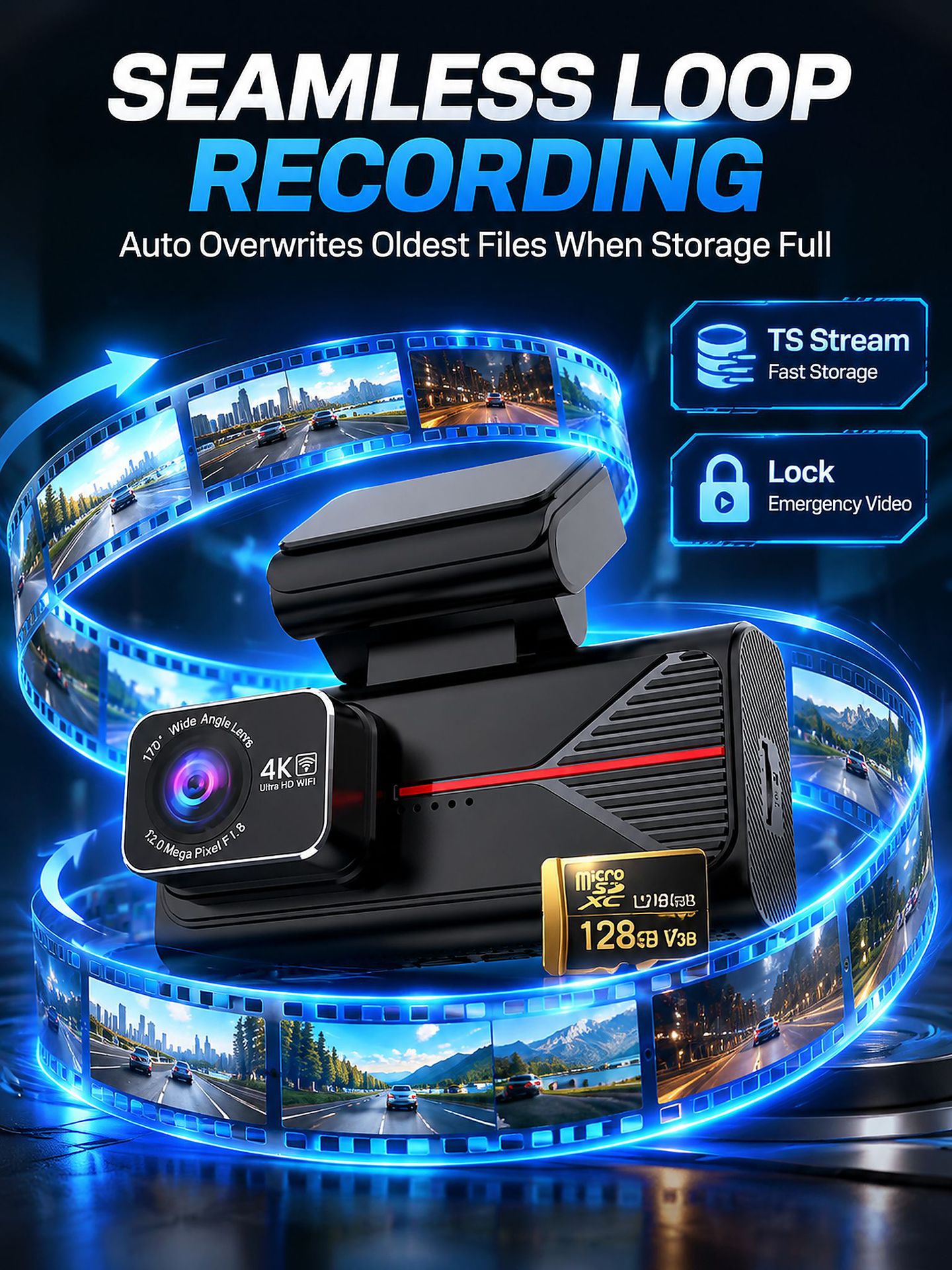 New cross-border dual 4K front and rear recording, Wi-Fi connectivity, GPS tracking, ADAS, and high-definition dashcam with BSD