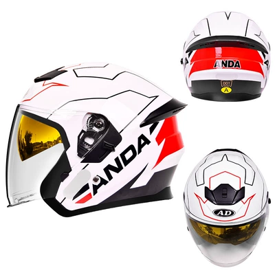 Motorcycle Safety Supplies — Breathable All-Season Safety Helmet - white-fiber-thread-built-in-gold-plated-mirror-high-definition-mirror-m57-58-head-circumference