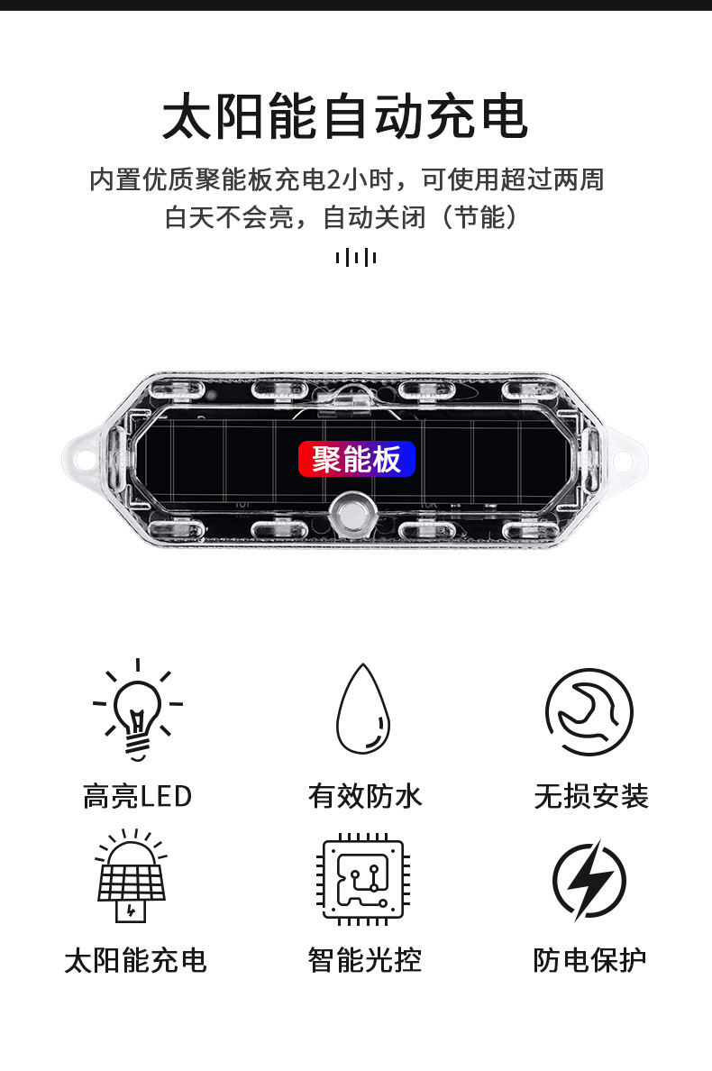 Motorcycle Solar Flash Warning Light, Electric Vehicle Night Anti-Rear Collision Flash Light, Car Breathing Rear Tail Light