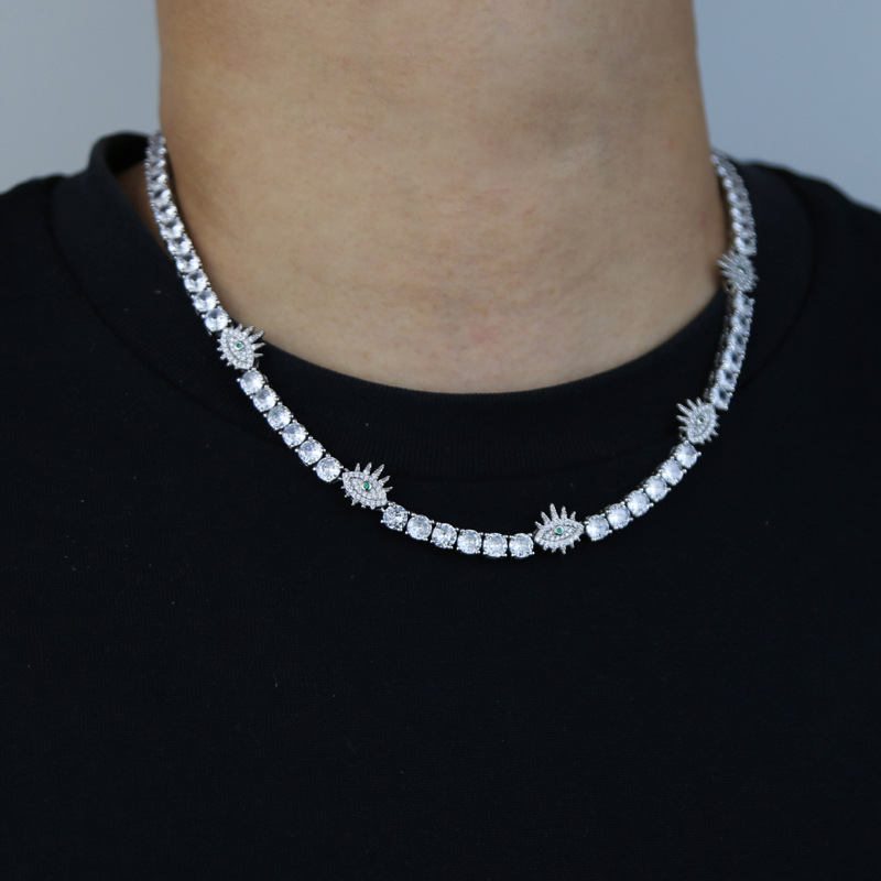 26g Weight Zircon Inlay Material Necklace Classification Copper Chain Material 1 Piece Quantity Hip-hop Solid Color Copper Inlay Zircon Men's Necklace
