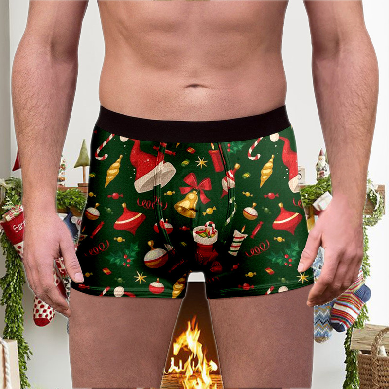 Cross-Border Foreign Trade Christmas Men's Printed Underwear European and American New Style Comfortable Breathable Milk Silk Mid-Waist Boxer Shorts