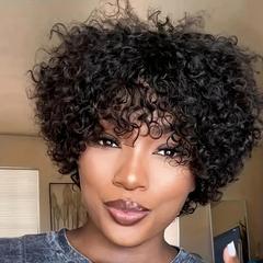 Human hair afro curly shortwigsアフリカメカニズム小巻きリアルかつらカバー