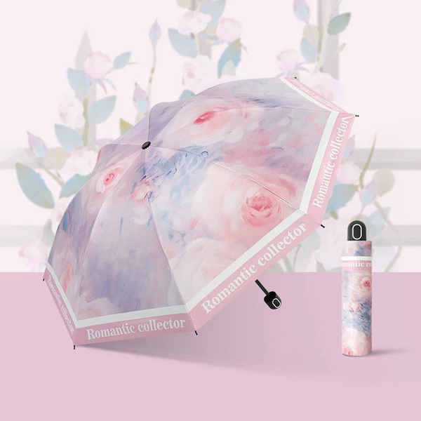 Retro oil painting umbrella manual/pink