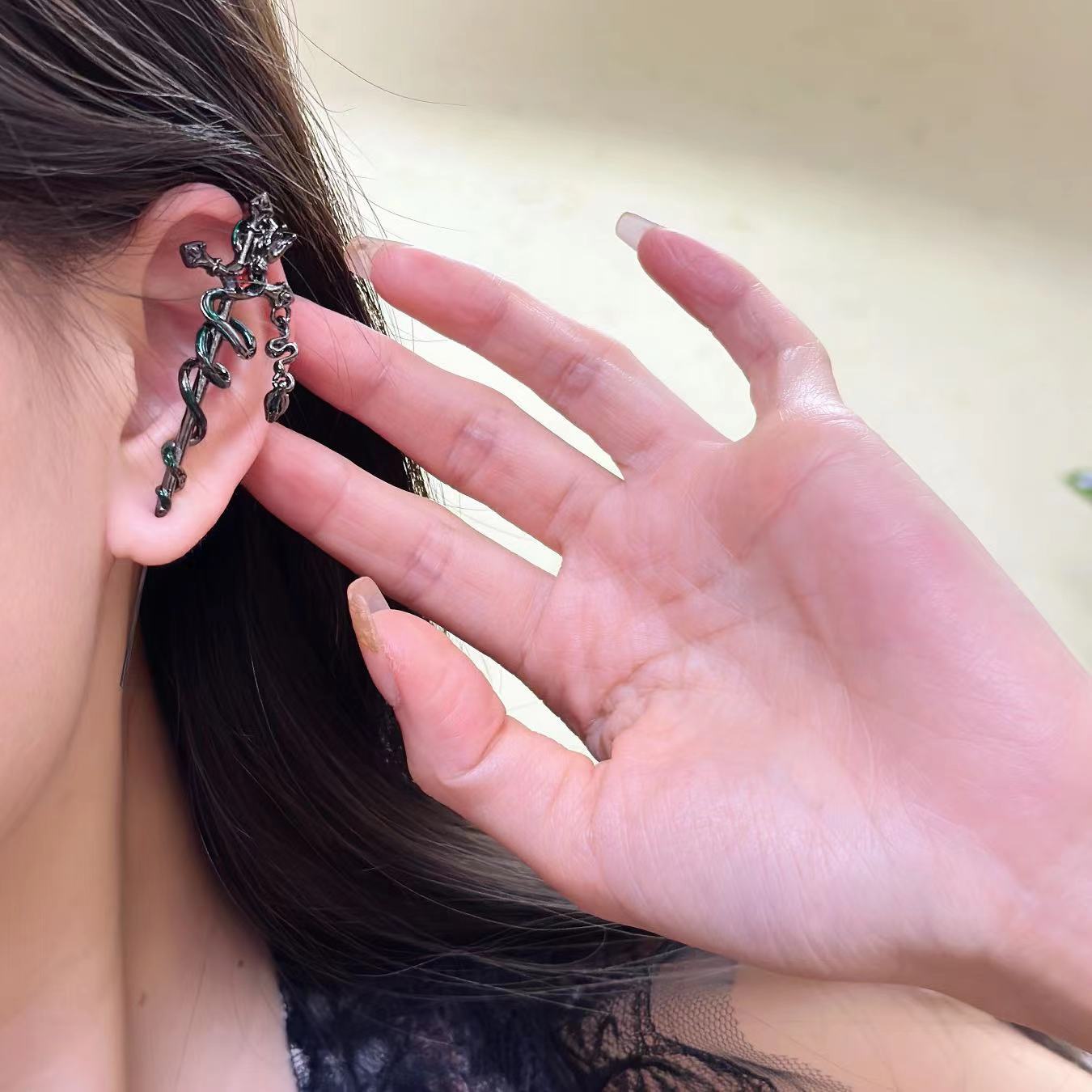 暗黑辣妹斯萊特林蛇院穿刺耳針耳環女小眾設計高級耳釘耳飾潮