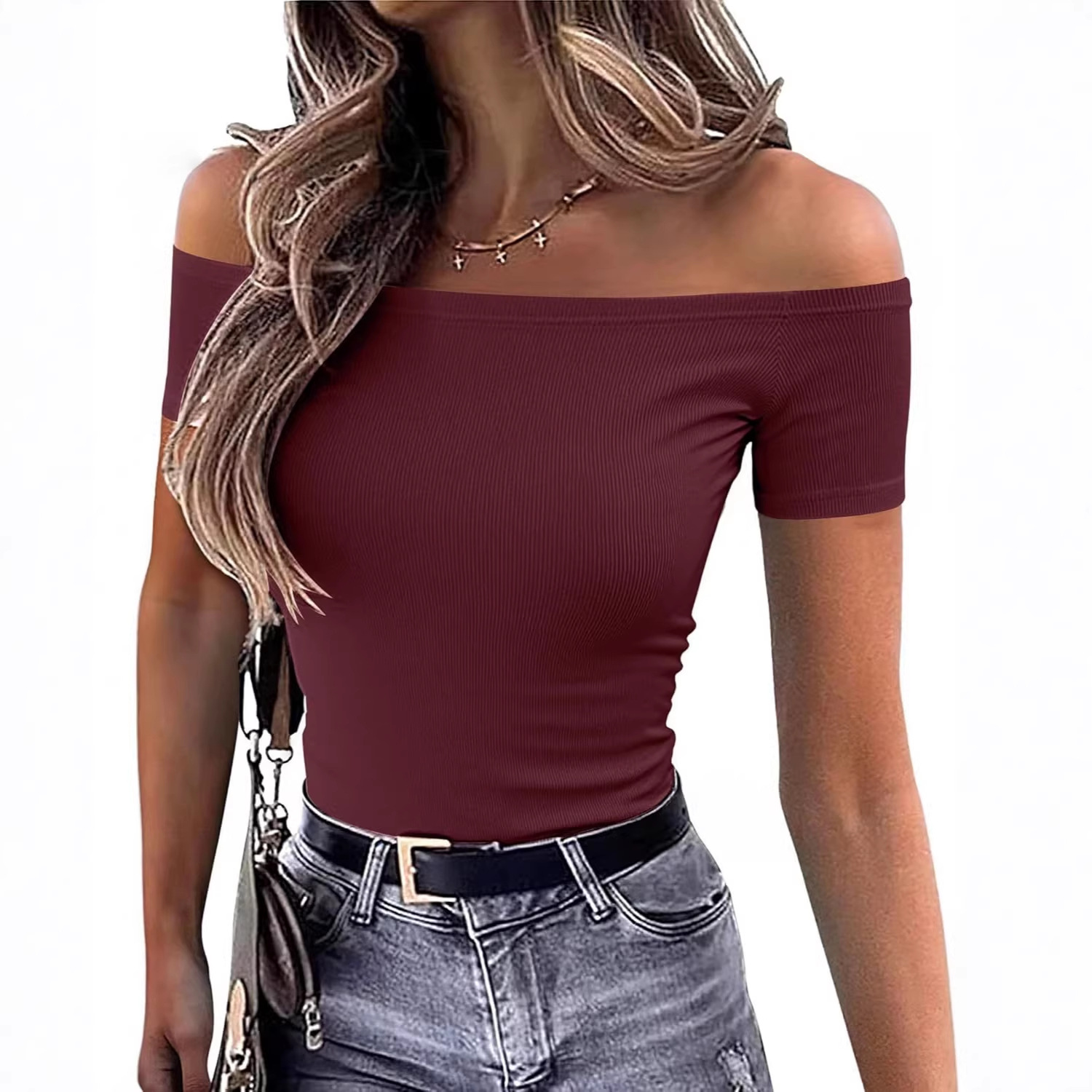 2026 Hot Sale Women Sexy Off Shoulder Short Sleeve Blouse_ecoleips.com