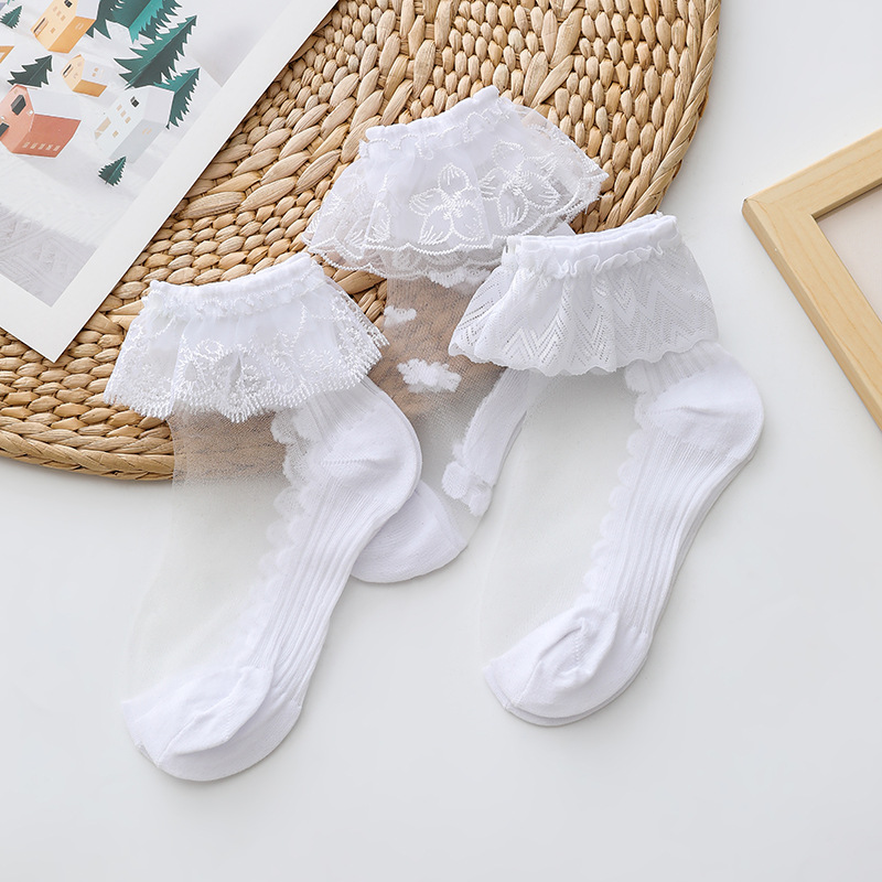 2022 summer new children's socks girls lace lace socks Princess mesh glass stockings girls White