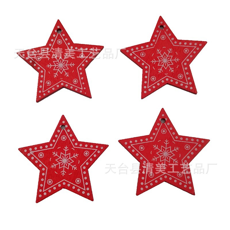 50mm blanco de madera/rojo Navidad estrella de cinco puntas colgante de madera 10 piezas en un paquete
