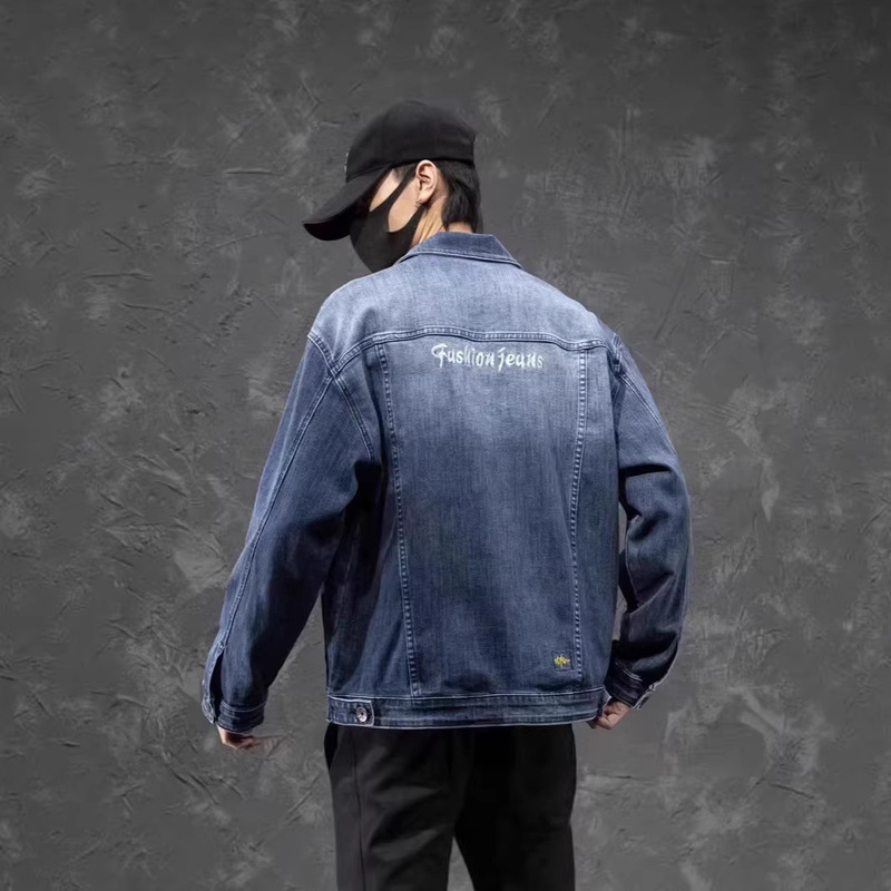 American Retro Distressed Denim Jacket for Men, Trendy Fashion Patchwork Biker Workwear Jacket, Versatile Cool Style Top American Retro Distressed Denim Jacket for Men, Trendy Fashion Patchwork Biker Workwear Jacket, Versatile Cool Style Top
