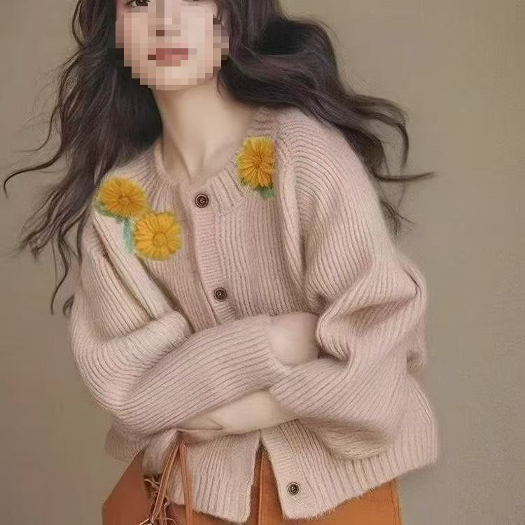 2025年新款秋冬刺绣提花针织衫开衫毛衣女宽松短款小个子外套上衣|undefined