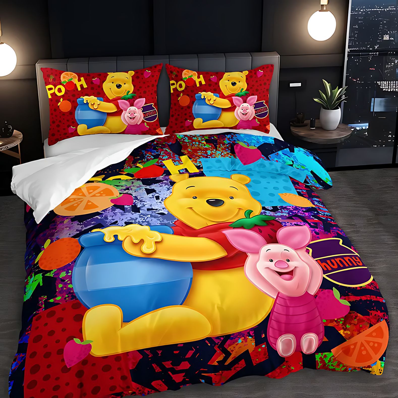 TEMU / JIT transfronterizo HD cute Winnie the Pooh impresión digital molido colchón conjunto de almohada para diseñar