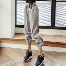 運動褲女寬松束腳ins潮夏季薄款速干大碼200斤瑜伽跑步灰色健身褲