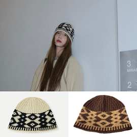 韩国小众 Low*clas*ic新款针织帽女时尚冷帽毛线帽情侣秋冬拼色厚