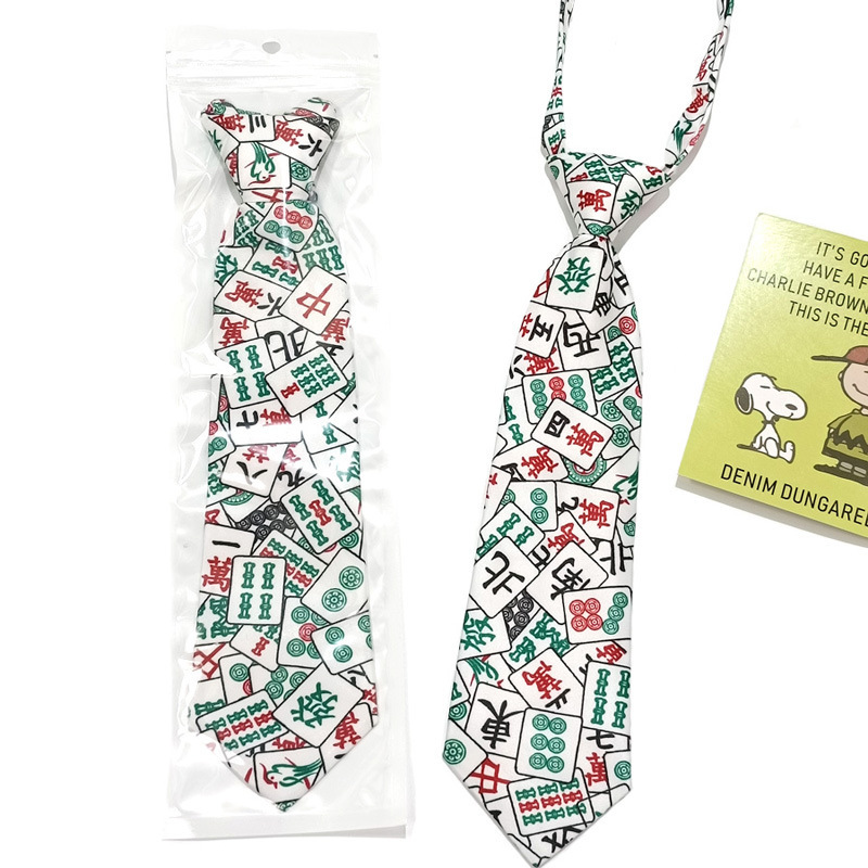 Creative Printed Small Tie Women's White Mahjong Fun Funny Personality Student Free Shirt Accessories Casual All-match