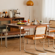 北欧实木餐桌家用餐厅中古色多人吃饭桌小户型客厅休闲餐桌椅组合