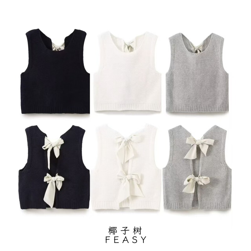 Amazon cross-border foreign trade European and American women's clothing 2024 autumn new street fashion vest bow sweater vest