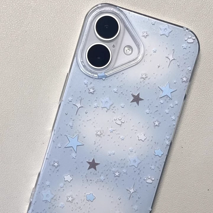 Phone case (Apple) iPhone 16 Pro Max compatible, double‑layer star pattern, white‑blue‑gray