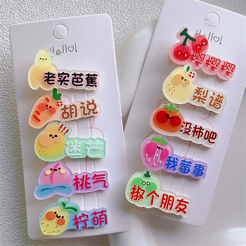 originality Funny fruit Vegetables Homophonic Expression package Hairpin Sweet lovely Hearts student Bangs Edge clamp Headdress