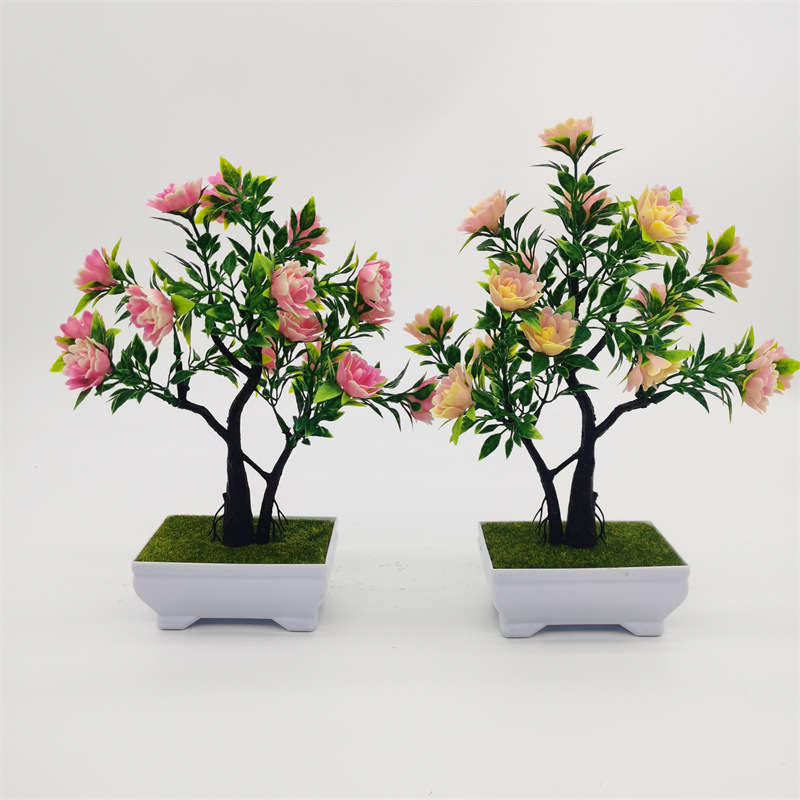 Simulatiounsplanz Bonsai Simulatiounsblumm Rous Kënschtlech Blumm Plastik Topf Indoor Home Desktop Dekoratioun Verméigensbam Ornamenter_voghion.com