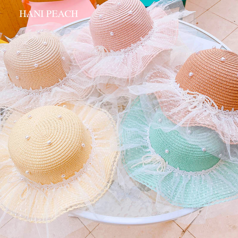 HD4430A1 the republic of korea summer new pattern fairy Pearl bow Lace lace children sunshade Straw Hat