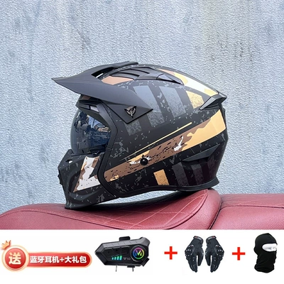 Motorcycle Safety Supplies — Retro Removable 3C Combination Helmet - barren-gold-with-black-tea-y10-external-bluetooth-m