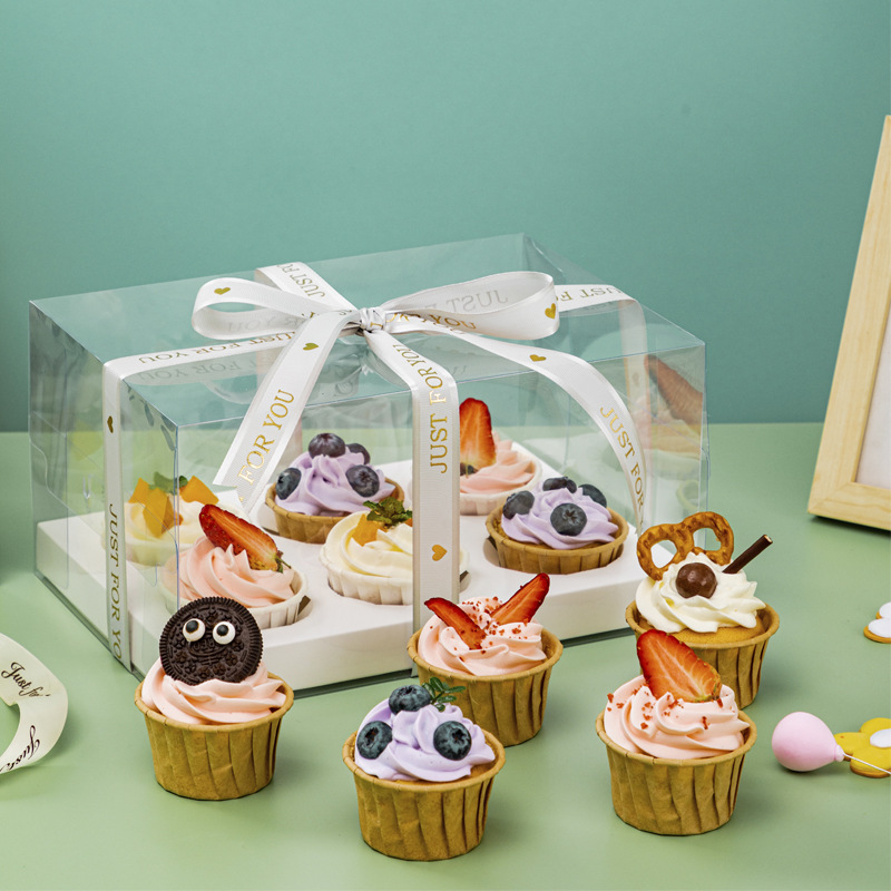Cupcake packaging box, cup muffin cup, children's day heightened dessert box 6/9/12 pieces transparent packaging box