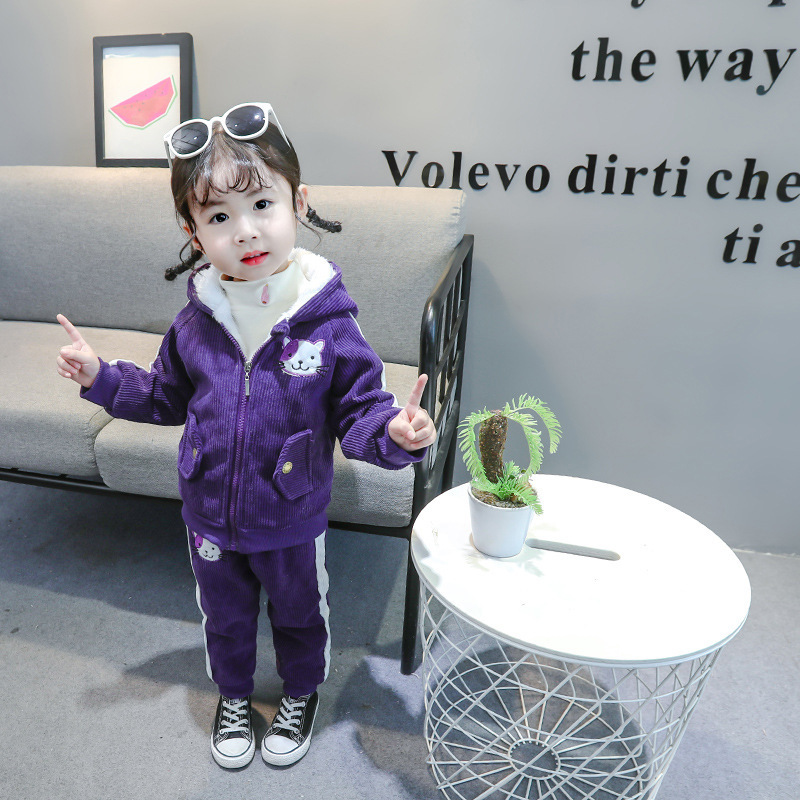 Kinderkleidung 2020 Winter Mädchen Plüsch Baumwolle zweiteiliges Cartoon-Cord-Set, Baseballjacke für_voghion.com