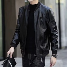 男士皮衣皮外套秋冬加绒皮夹克飞行机车服韩版修身休闲保暖中青年