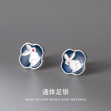 S999纯耳钉女兔子耳骨钉小众设计感拧扣螺丝可爱创意本命年耳饰品