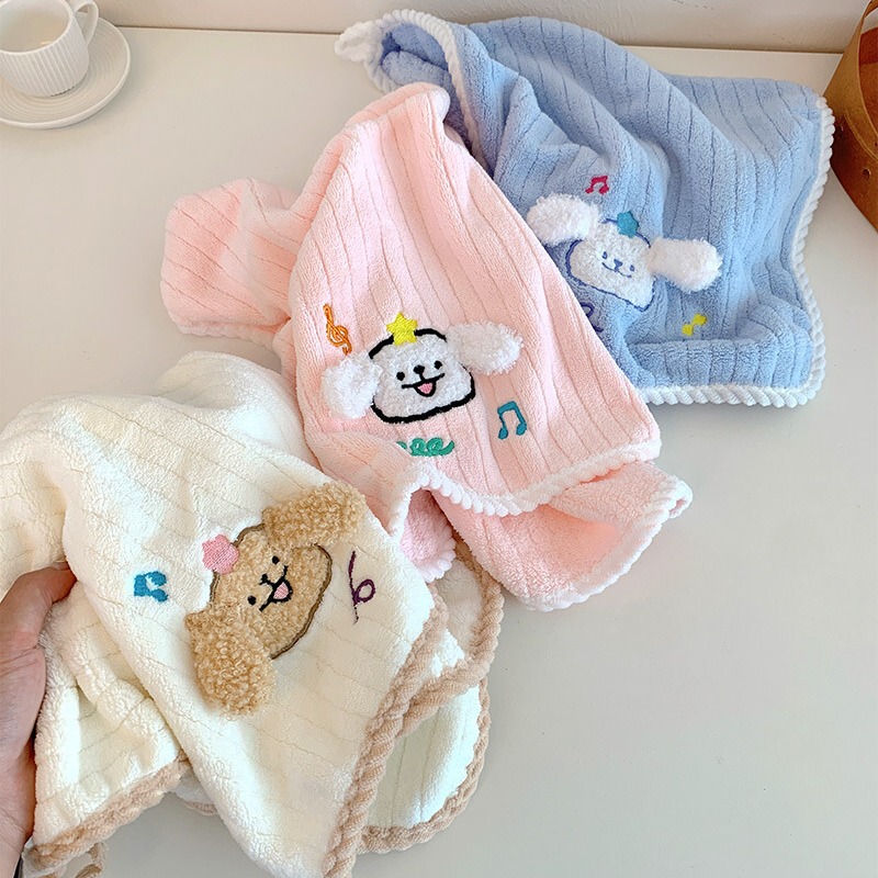 Happy Puppy Towel Cartoon Hair Drying Towel for Women Simple Absorbent Quick-Drying Coral Fleece Cute Children's Face Wiping Towel