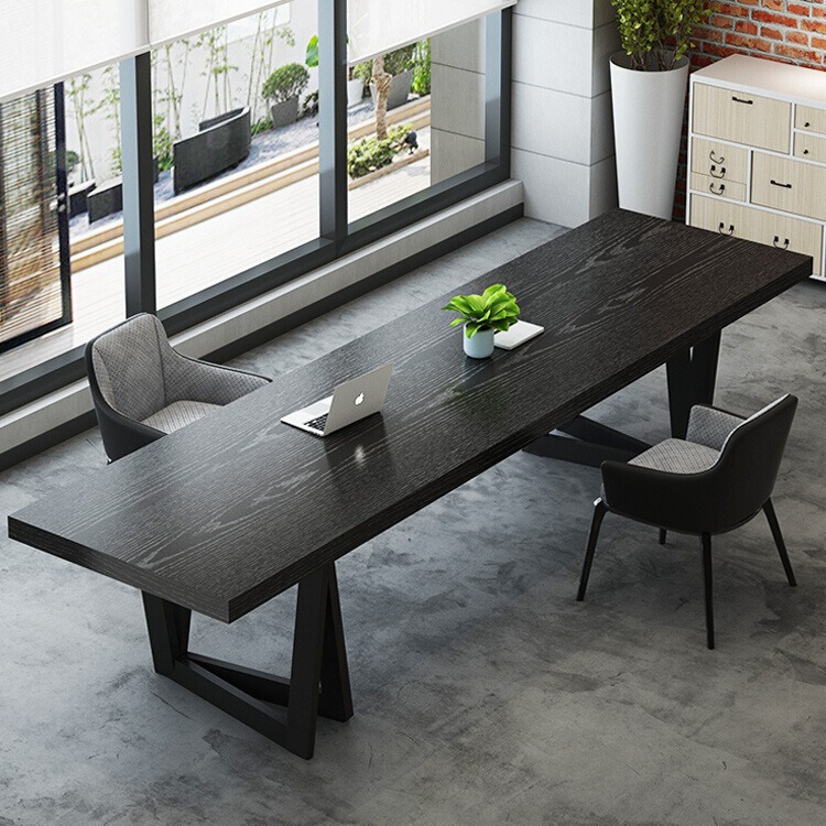 Living Room Solid Wood Long Desk Large Board Table Workbench Computer Table Black Creative Designer Light Luxury Boss Desk