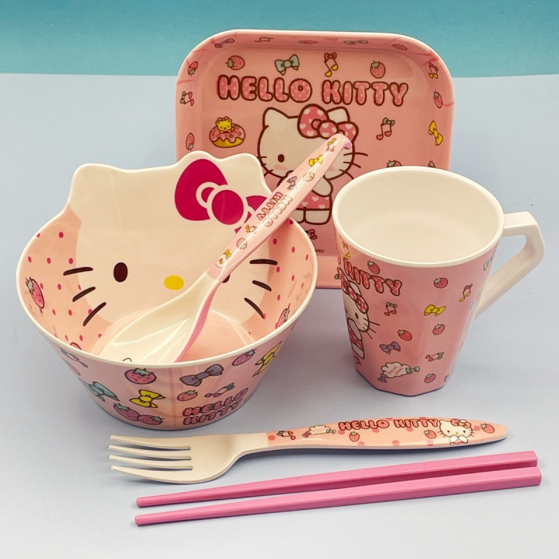 Children's Bowl Student Tableware Set Cute Cartoon Baby Home Eating Bowl Anti-Fall Anti-Scalding Bowl Spoon Chopsticks Cup Plate Factory