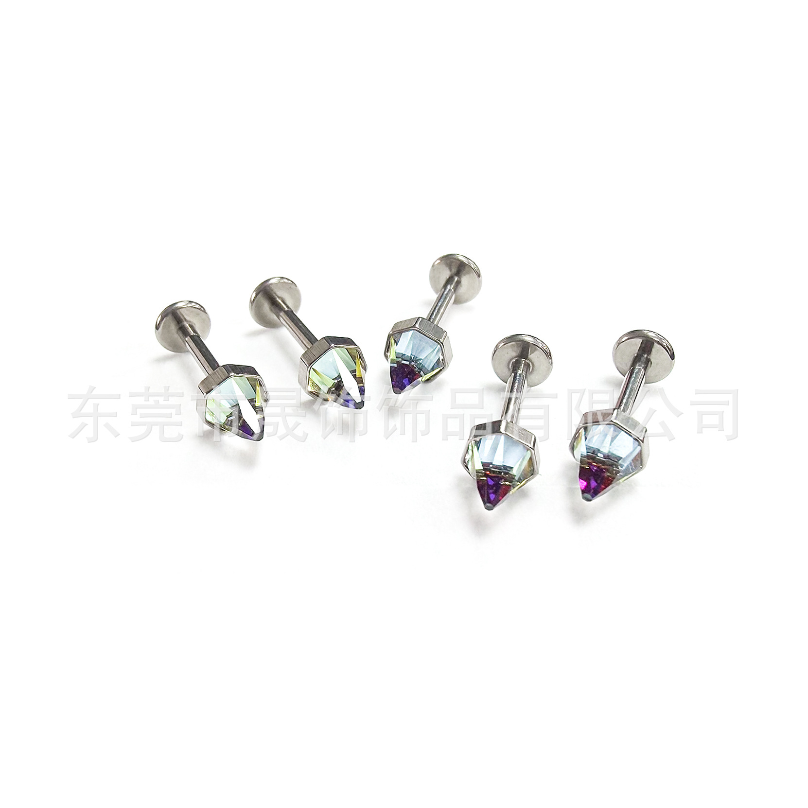 F136 Titanium 华子尖锥 Ear Stud 施华洛 Tragus 钉恶魔钉 G23 Implant Grade Titanium Labret Stud Piercing Jewelry