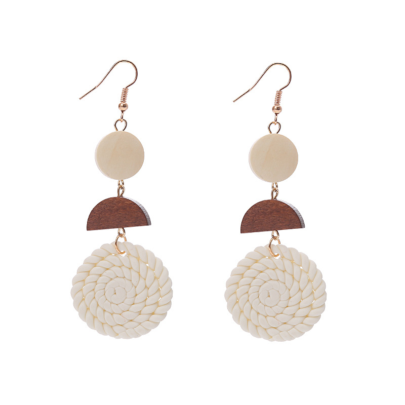 Creative Retro round Geometric Polymer Clay woven pendant Earrings