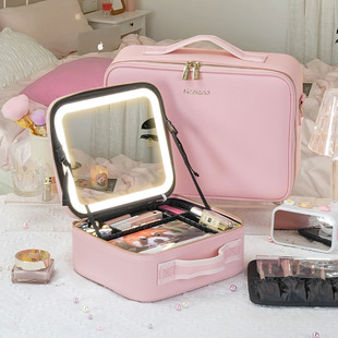 Cosmetic Bag with Mirror and Light Large Capacity Skin Care Products Cosmetic Storage Box Portable Cosmetic Storage Bag