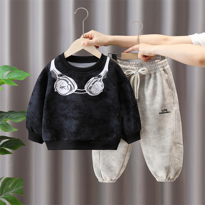 6105 Traje de otoño para niños 2025 nueva ropa para niños suéter de primavera y otoño pantalones deportivos para bebés de dos piezas de moda