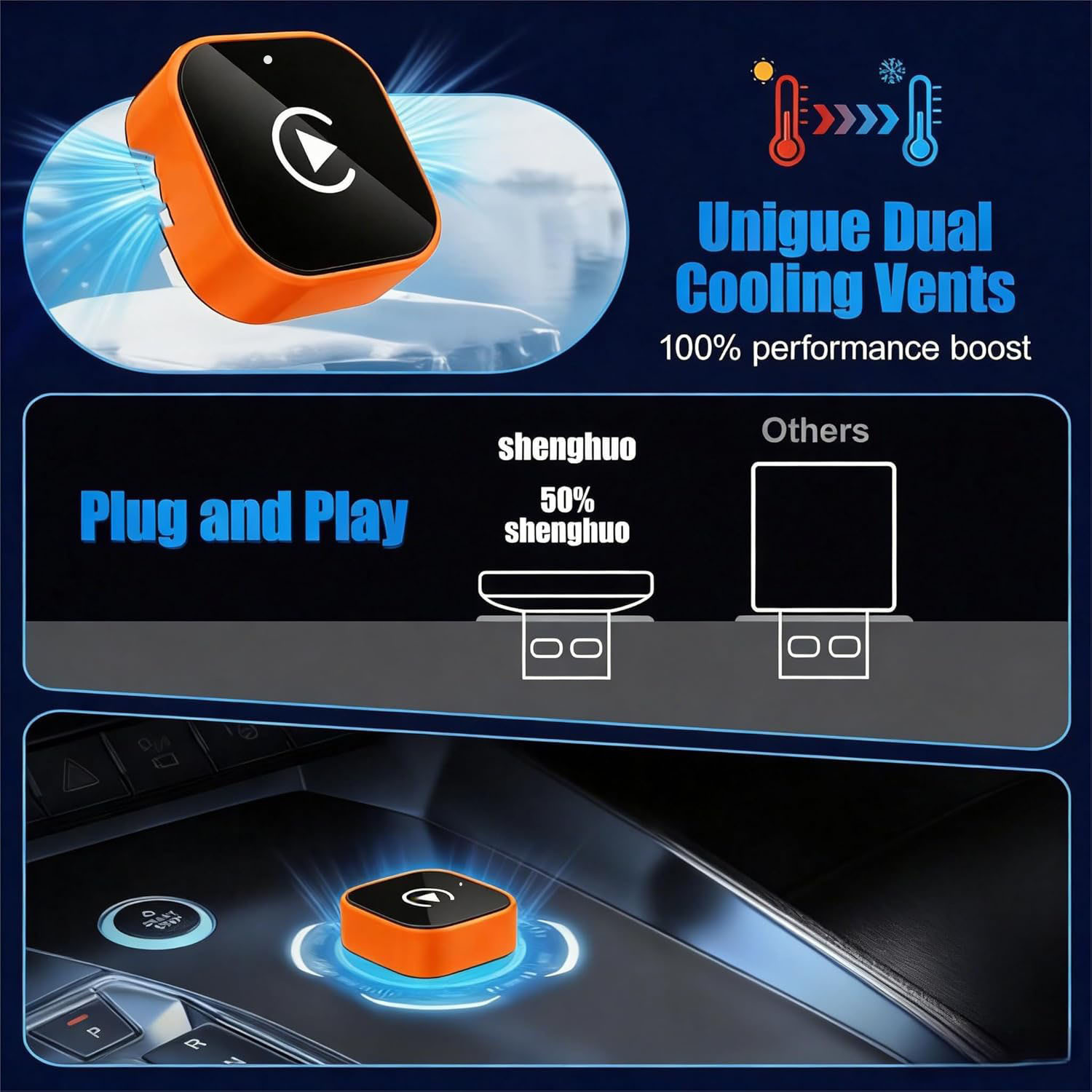 Popular car connectivity box 2-in-1 smart wireless carplay box orange Android Autocarplay box