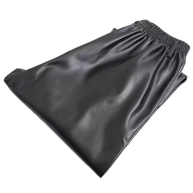 Autumn elastic waist leather pants men's thickened middle-aged waterproof oil-proof windproof wear-resistant PU work pants