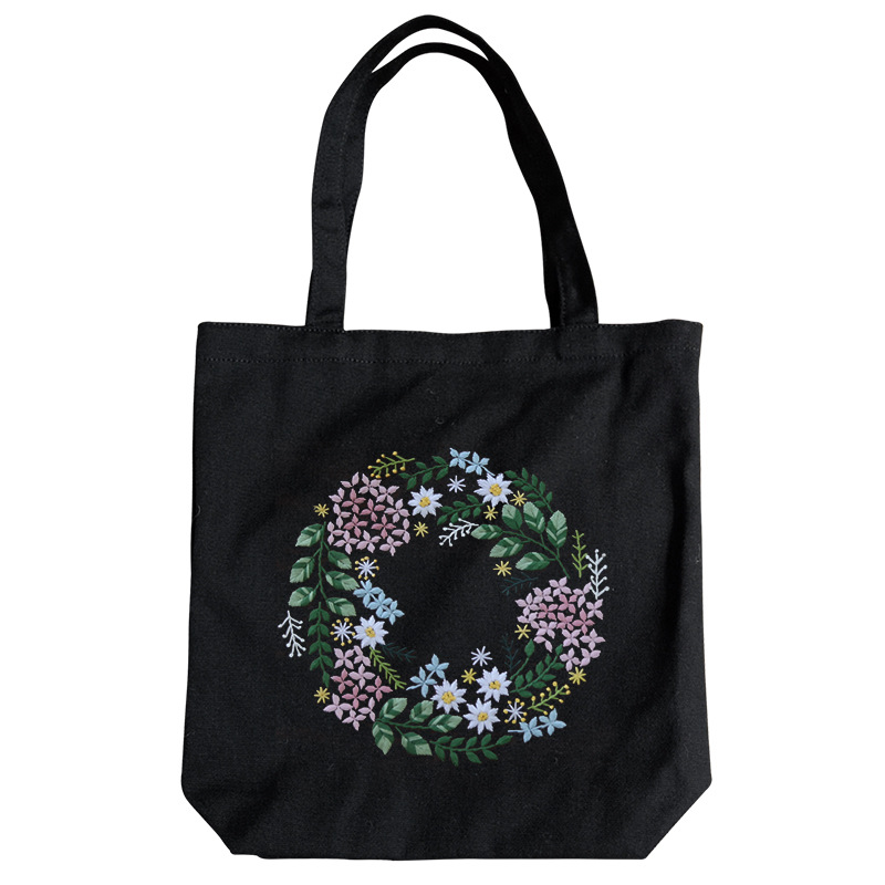 Bolsa de lona pequeña-Flor y lluvia brumosa-Negro (producto no terminado)