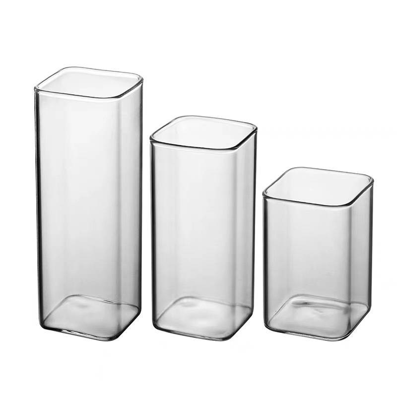 Taza cuadrada delgada y ligera, taza de vidrio de alta borosilicona resistente al frío y al calor, cóctel de café burbuja, taza de té de fruta de jugo