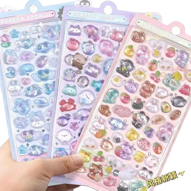 Dibujos animados japoneses hermosos 3D en relieve acrílico diamante gema pegatinas para niños niñas pegatinas decorativas