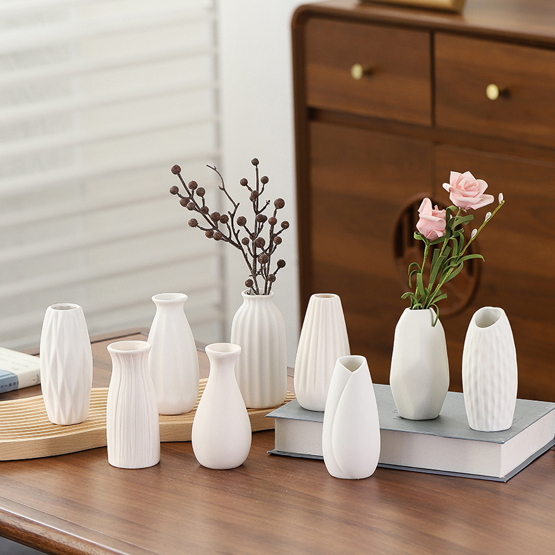 White Ceramic Vase for Dried Flowers - Modern Minimalist Wholesale Creative Home Decor Craft Ornament